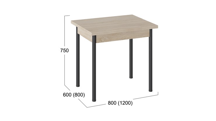 Кухонный раздвижной стол Родос тип 2 с опорой d40 (Черный муар/Дуб Сонома) в Омске - изображение 2