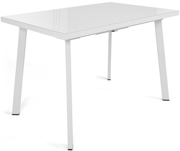 Кухонный стол раскладной Сальвадор-1G (ноги белые, стекло cristal/белый цемент) в Омске - предосмотр