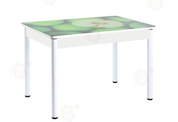 Кухонный раздвижной стол Айсберг-01 СТФ, белый/фотопечать зеленые яблоки/ноги крашеные в Омске