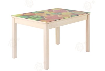 Кухонный стол раскладной Айсберг-01 СТФ, дуб/фотопечать фрукты/ноги массив квадратные в Омске