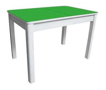 Кухонный обеденный стол Айсберг-05 СТ2, белое ЛДСП/стекло зеленое/прямые массив белый в Омске