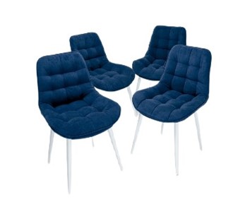 Комплект из 4-х кухонных стульев Комфорт синий белые ножки в Омске
