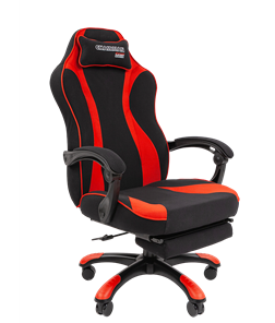 Кресло игровое CHAIRMAN GAME 35 с выдвижной подставкой для ног Ткань  черная / Ткань красная в Омске