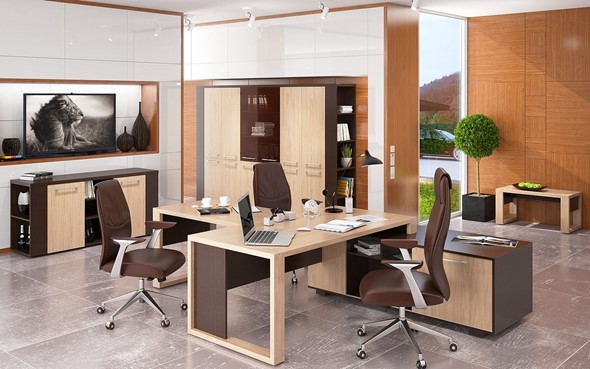 Кабинет руководителя ALTO с брифинг-приставкой, с низким и высокими шкафами в Омске - изображение