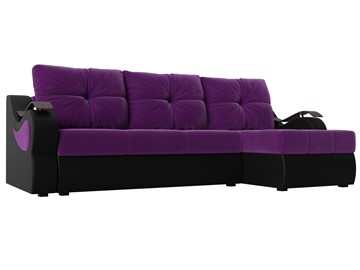 Угловой диван Меркурий, Фиолетовый/черный (вельвет/экокожа) в Омске