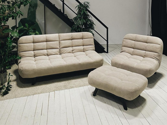 Комплект мебели Абри цвет бежевый диван + кресло +пуф пора металл в Омске - изображение