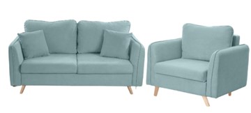 Комплект мебели Бертон голубой диван+ кресло в Омске