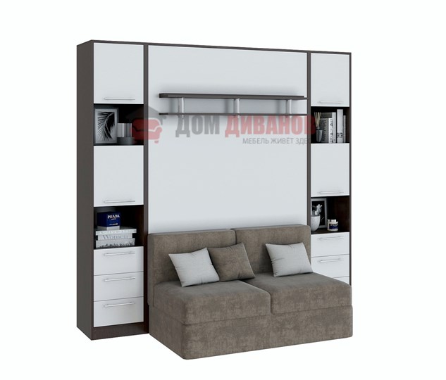 Кровать-шкаф с диваном Бела 1, с полкой ножкой, 1200х2000, венге/белый в Омске - изображение 1