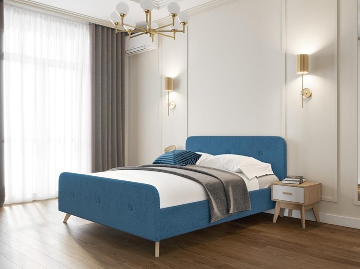 Кровать двуспальная Сиерра 1600 (без основания) Аура голубой в Омске - изображение 1