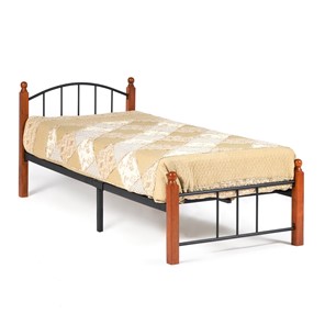 Кровать 1-спальная AT-915 дерево гевея/металл, 90*200 см (Single bed), красный дуб/черный в Омске