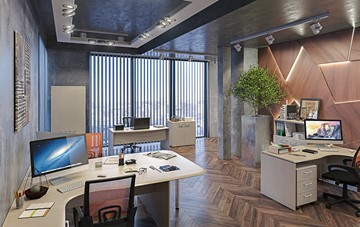 Офисный комплект мебели Wave 3, 3 рабочих места и шкафы в Омске