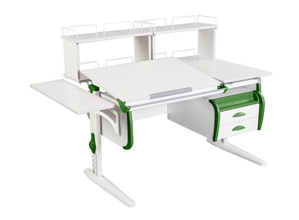 Детский стол-трансформер 1/75-40 (СУТ.25)+ Polka_b 1/550 + Polka_zz 1/600 (2 шт.) + Tumba 3 белый/белый/Зеленый в Омске - изображение