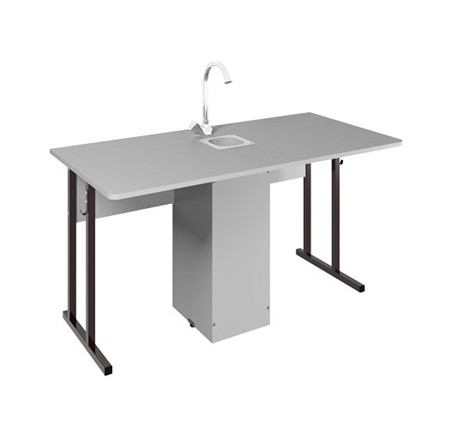 Детский стол 2-местный для кабинета химии Стандарт 5, Пластик Серый/Коричневый в Омске - изображение