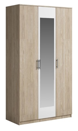 Шкаф 3 двери Светлана, с зеркалом, белый/дуб сонома в Омске - изображение