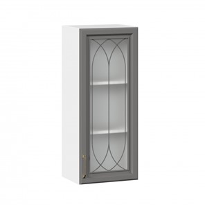 Кухонный навесной шкаф Джелатто 400 высокий со стеклом ЛД 241.420.000.110, Белый/Оникс серый в Омске