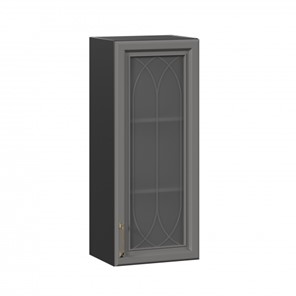 Кухонный навесной шкаф Джелатто 400 высокий со стеклом ЛД 241.420.000.152, Черный/Оникс серый в Омске