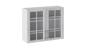 Навесной кухонный шкаф Прованс (Белый глянец/Санторини светлый) со стеклом В_72-90_2ДРс в Омске