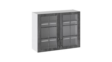 Кухонный шкаф Прованс (Белый глянец/Санторини темный) со стеклом В_72-90_2ДРс в Омске