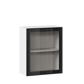 Навесной кухонный шкаф со стеклом 600 Индиго ЛД 298.350.000.105, Белый/Чёрный в Омске