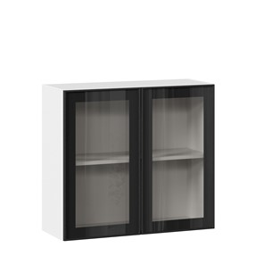 Кухонный шкаф со стеклом 800 Индиго ЛД 298.360.000.023, Белый/Чёрный в Омске