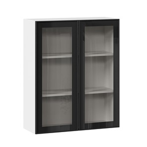 Кухонный шкаф высокий со стеклом 800 Индиго ЛД 298.460.000.030, Белый/Чёрный в Омске