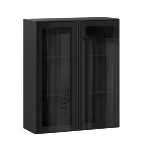 Навесной кухонный шкаф высокий со стеклом 800 Индиго ЛД 298.460.000.156, Чёрный/Чёрный в Омске