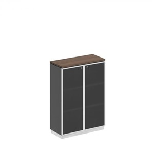 Шкаф для документов средний со стеклянными дверьми в рамке Bravo, дуб гладстоун/антрацит премиум (90х40х124,6) в Омске