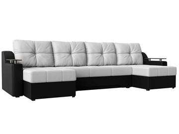 Большой П-образный диван Сенатор, Белый/Черный (Экокожа) боннель в Омске