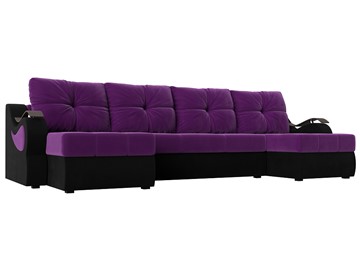 П-образный диван Меркурий П, Фиолетовый/черный (вельвет) в Омске