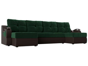 П-образный диван Меркурий П, Зеленый\Коричневый (Велюр\Экокожа) в Омске