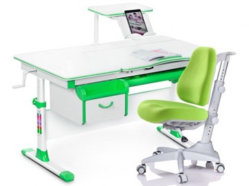 Комплект растущая парта + стул Mealux EVO Evo-40 Z (арт. Evo-40 Z + Y-528 KZ) / (стол+полка+кресло+чехол)/ белая столешница / цвет пластика зеленый в Омске