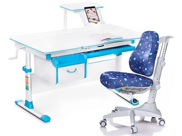 Комплект растущая парта + стул Mealux Mealux EVO Evo-40 BL (арт. Evo-40 BL + Y-528 F) / (стол+полка+кресло) / белая столешница / цвет пластика голубой в Омске
