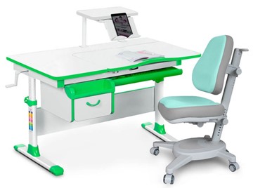 Комплект растущая парта + стул Mealux EVO Evo-40 Z (арт. Evo-40 Z + Y-110 TG) / (стол+полка+кресло) / белый, зеленый, серый в Омске