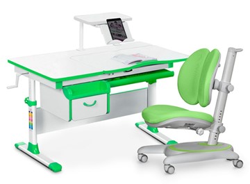 Комплект растущая парта + стул Mealux EVO Evo-40 Z (арт. Evo-40 Z + Y-115 KZ) / (стол+полка+кресло+чехол), белый, зеленый в Омске
