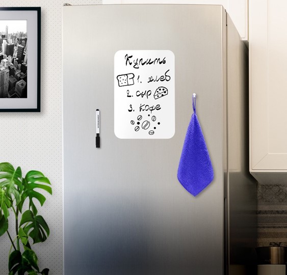 Доска магнитно-маркерная на холодильник BRAUBERG, 30х21 см с маркером, магнитом и салфеткой в Омске - изображение 2